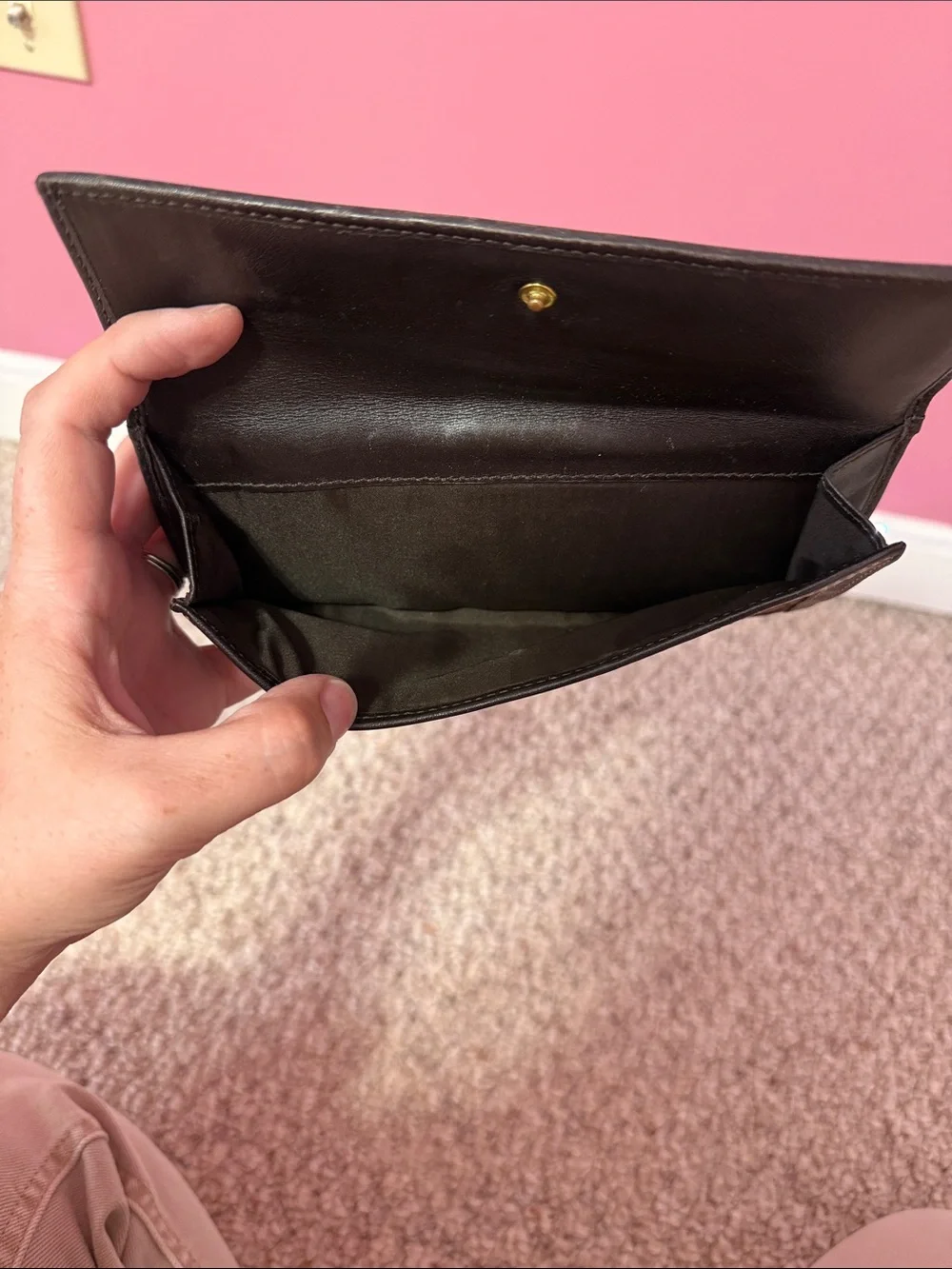Vintage Coach Brown Signature Canvas Continental Wallet with Gold Snap